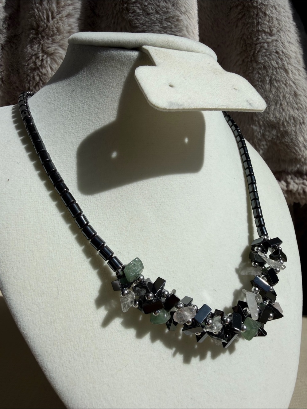 Vintage Hematite Mixed Gemstone Cluster Choker Necklace 18”